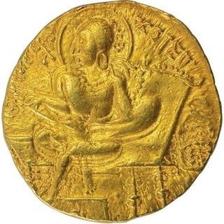 Extremely Rare Gold Dinar Coin of Samudragupta of Gupta Dynasty of Lyrist Type.