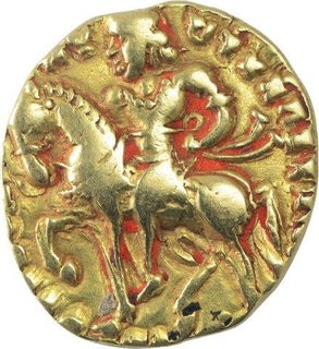 Extremely Rare Gold Dinar Coin of Chandragupta II of Gupta Dynasty of Horseman type.