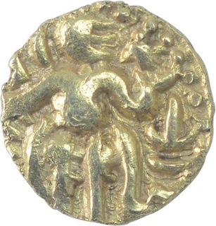 Gold One Eighth Kahavanu Coin of Raja Raja I of Chola Empire.