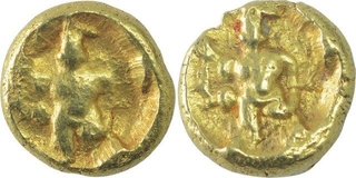 Gold Varaha coins of Venkatapathiraya III of Vijayanagara Empire.