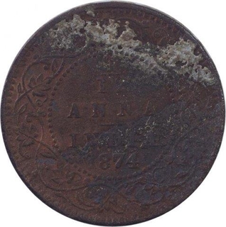 Copper One Twelfth Anna Coin of Victoria Queen of Calcutta Mint of 1874.