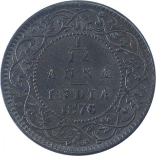 Copper One Twelfth Anna Coin of Victoria Queen of Calcutta Mint of 1876.