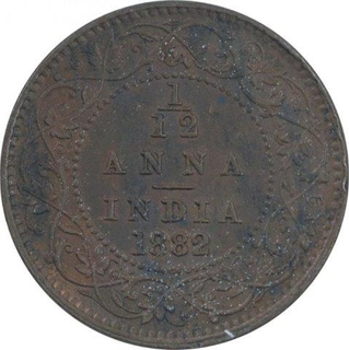 Copper One Twelfth Anna Coin of Victoria Empress of Calcutta Mint of 1882.