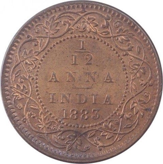 Copper One Twelfth Anna Coin of Victoria Empress of Bombay Mint of 1883.