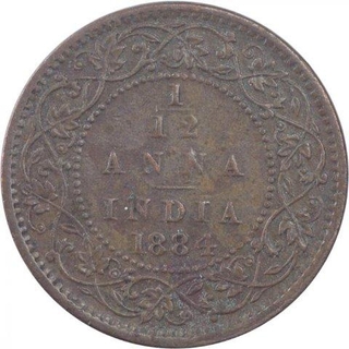 Copper One Twelfth Anna Coin of Victoria Empress of Bombay Mint of 1884.