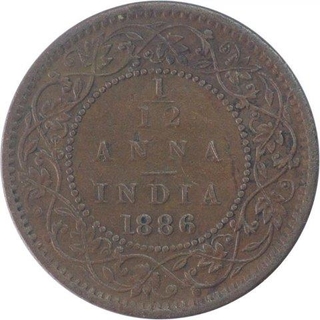 Copper One Twelfth Anna Coin of Victoria Empress of Bombay Mint of 1886.