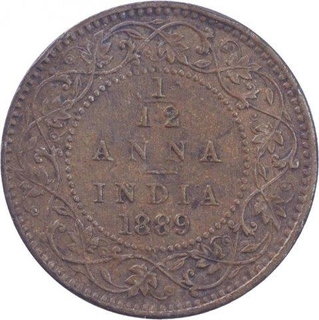 Copper One Twelfth Anna Coin of Victoria Empress of Calcutta Mint of 1889.