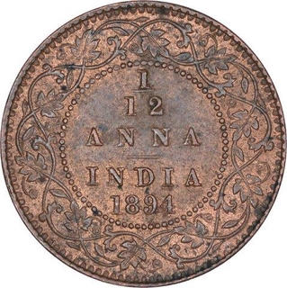 Copper One Twelfth Anna Coin of Victoria Empress of Calcutta Mint of 1894.