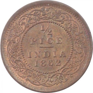 Copper Half Pice Coin of Victoria Queen of Calcutta Mint of 1862.