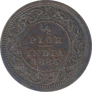 Copper Half Pice Coin of Victoria Empress of Calcutta Mint of 1885.