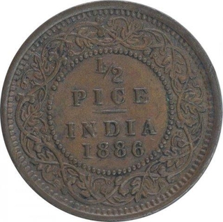 Copper Half Pice Coin of Victoria Empress of Calcutta Mint of 1886.