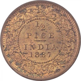 Copper Half Pice Coin of Victoria Empress of Calcutta Mint of 1887.