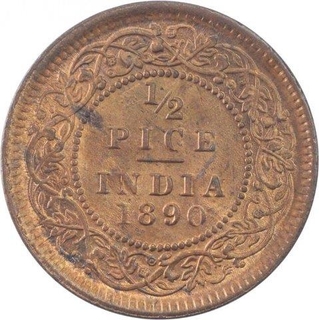 Copper Half Pice Coin of Victoria Empress of Calcutta Mint of 1890.