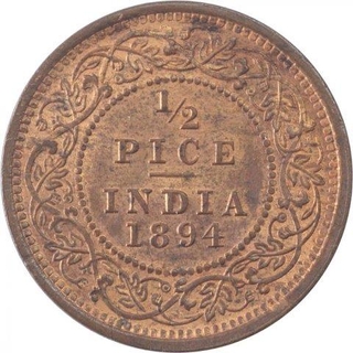 Copper Half Pice Coin of Victoria Empress of Calcutta Mint of 1894.