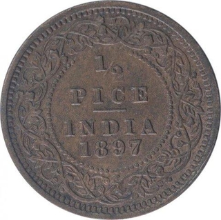 Copper Half Pice Coin of Victoria Empress of Calcutta Mint of 1897.