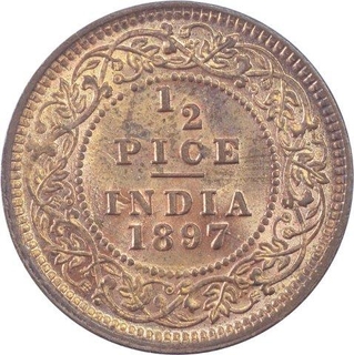 Copper Half Pice of Victoria Empress of Calcutta Mint of 1897