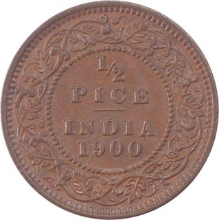 Copper Half Pice Coin of Victoria Empress of Calcutta Mint of 1900.