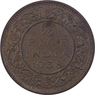 Very Rare Bronze Half Pice Coin of King George VI of Calcutta Mint of 1938.