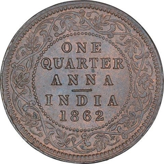 Copper One Quarter Anna Coin of Victoria Queen of Calcutta Mint of 1862.