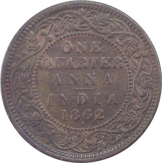 Copper Quarter Anna Coin of Queen Victoria of Bombay Mint of 1862.