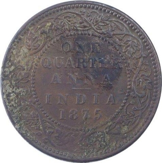 Copper Quarter Anna Coin of Victoria Queen of Bombay Mint of 1875.