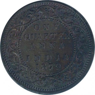 Copper Quarter Anna Coin of Victoria Empress of Calcutta Mint of 1879.