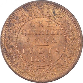 Copper Quarter Anna Coin of Victoria Empress of Calcutta Mint of 1880.