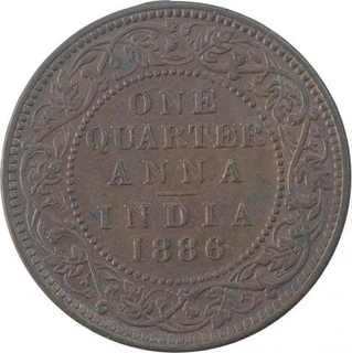 Copper One Quarter Anna Coin of Victoria Empress of Bombay Mint of 1886.