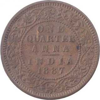 Copper One Quarter Anna Coin of Victoria Empress of Calcutta Mint of 1887.