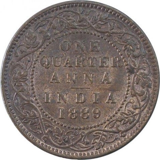 Copper Quarter Anna Coin of Victoria Empress of Bombay Mint of 1889.