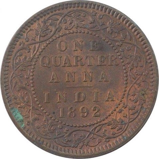 Copper One Quarter Anna Coin of Victoria Empress of Calcutta Mint of 1892.