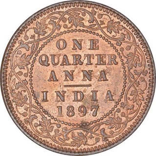 Copper One Quarter Anna Coin of Victoria Empress of Calcutta Mint of 1897.