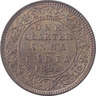 Copper Quarter Anna Coin of Victoria Empress of Calcutta Mint of 1898.