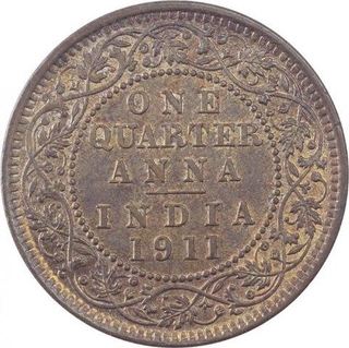 Copper Quarter Anna Coin of King George V of Calcutta Mint of 1911.