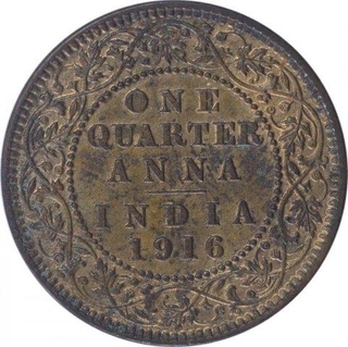 Copper Quarter Anna Coin of King George V Calcutta Mint of 1916.