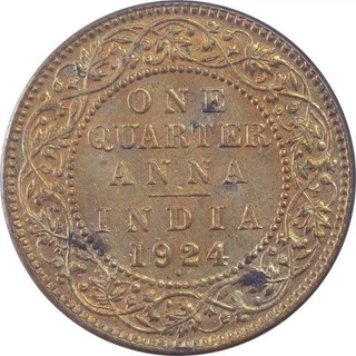 Copper Quarter Anna Coin of King George V of  Bombay Mint of 1924.