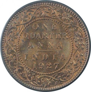 Copper Quarter Anna Coin of King George V of Calcutta Mint of 1927.