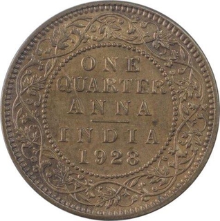 Copper Quarter Anna Coin of King George V of Calcutta Mint of 1928.