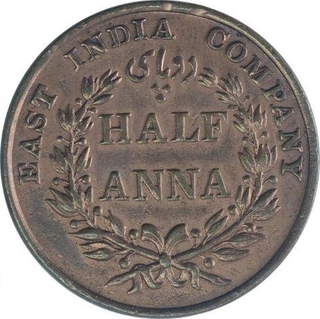 Copper Half Anna Coin of East India Company of Calcutta Mint of 1835.