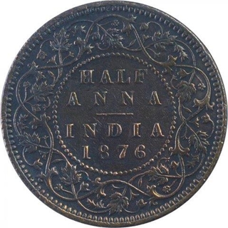 Copper Half Anna Coin of Victoria Queen of Calcutta Mint of 1876.