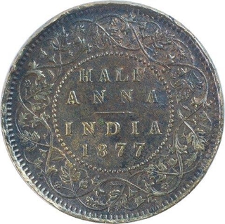 Copper Half Anna Coin of Victoria Empress of Calcutta Mint of 1877.