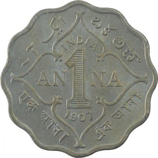 Copper Nickel One Anna Coin of King Edward VII of Bombay Mint of 1907.