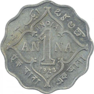 Copper Nickel One Anna Coin of King George V of Bombay Mint of 1928.