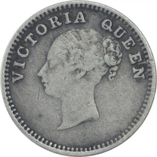 Silver Two Annas Coin of Victoria Queen of Madras Mint of 1841.