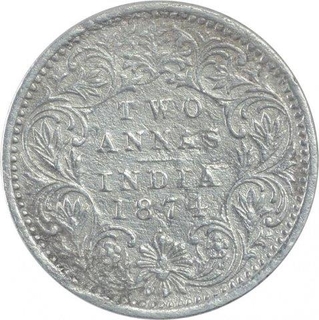 Silver Two Annas Coin of Victoria Queen of Bombay Mint of 1874.