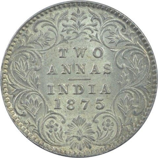 Silver Two Annas Coin of Victoria Queen of Calcutta Mint of 1875.