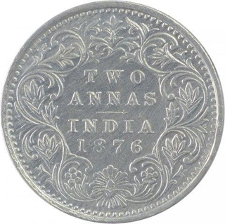 Silver Two Annas Coin of Victoria Queen of Bombay Mint of 1876.