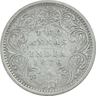 Silver Two Annas Coin of Victoria Queen of Bombay Mint of 1876.