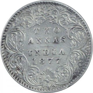 Silver Two Annas Coin of Victoria Empress of Calcutta Mint of 1877.