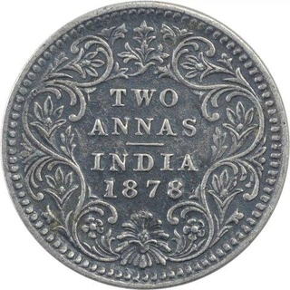 Silver Two Annas Coin of Victoria Empress of Calcutta Mint of 1878.